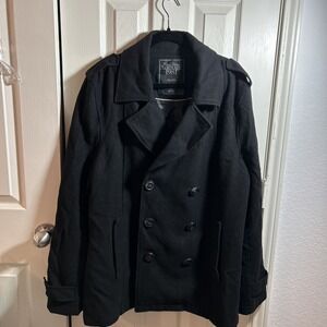 Heritage‎ 1981 Black Peacoat Lined Jacket Wool Blend Women's Size Medium